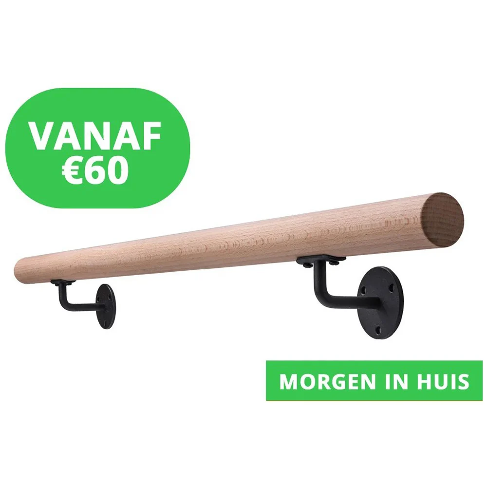 Houten trapleuning met houders foto 2